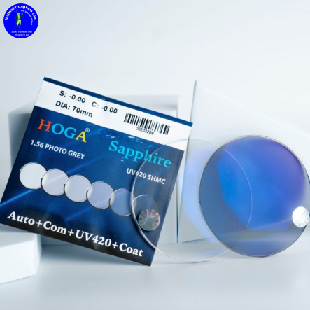 TRÒNG KÍNH ĐỔI MÀU CẮT ÁNH SÁNG XANH HOGA CHIẾT SUẤT 1.56- ĐỔI MÀU KHÓI ( VÁNG PHỦ XANH DƯƠNG)