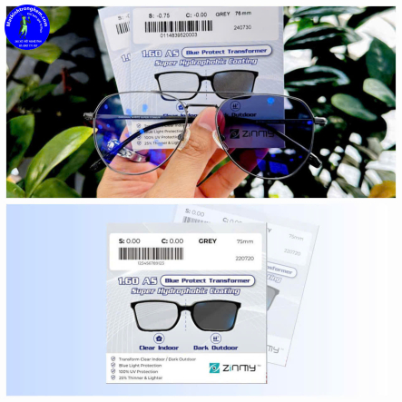 TRÒNG KÍNH ĐỔI MÀU ZINMY TRANSFOMER CHIẾT SUẤT 1.60- ĐỔI MÀU KHÓI