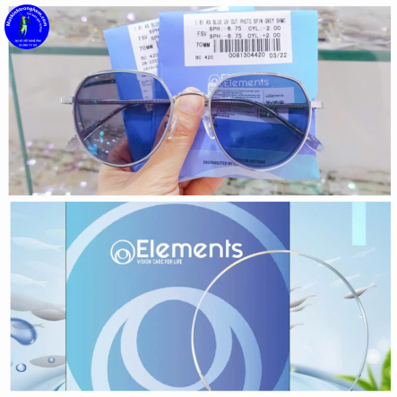 TRÒNG KÍNH ĐỔI MÀU CẮT ÁNH SÁNG XANH ELEMENTS BLUE UV CUT PHOTO GREY- CHIẾT SUẤT 1.56- ĐỔI MÀU KHÓI