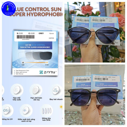 TRÒNG KÍNH ĐỔI MÀU LỌC ÁNH SÁNG XANH ZINMY BLUE CONTROL CHIẾT SUẤT 1.67- ĐỔI MÀU KHÓI