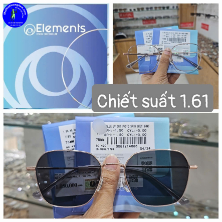 TRÒNG KÍNH ĐỔI MÀU CẮT ÁNH SÁNG XANH ELEMENTS BLUE UV CUT PHOTO GREY- CHIẾT SUẤT 1.61- ĐỔI MÀU KHÓI