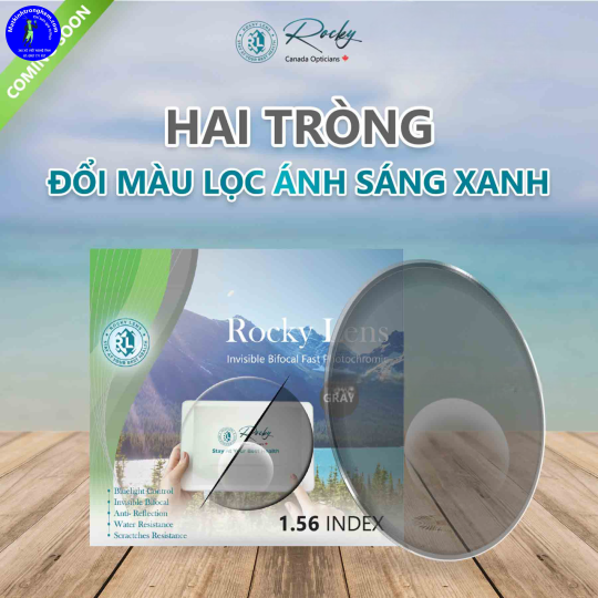 KÍNH HAI TRÒNG ĐỔI MÀU GREY ROCKY 1.56 BLUE CUT SHMC CHÍNH HÃNG